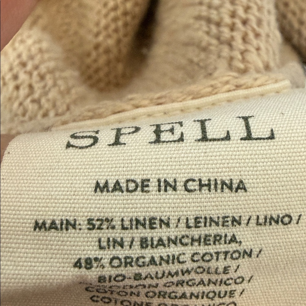 Spell And The Gypsy Yellowstone Tan Linen Wide leg Knit Pants Cable Knit L - Picture 13 of 13
